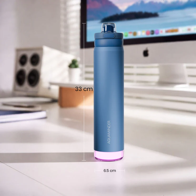 Aquaminder Rio Prime+ Smart Water Bottle, 700 ml with Beep & Glow Reminder Double Wall Stainless Steel, Hot & Cold Retention, 15-Day Battery (Navy Blue) - Image 5
