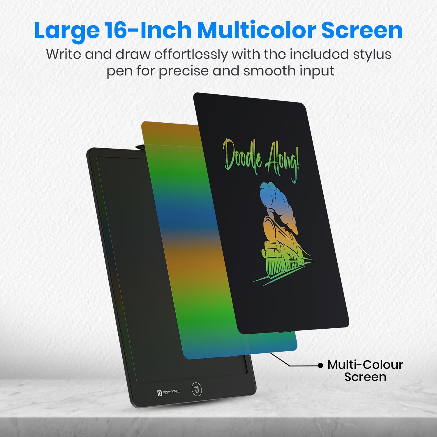 Portronics RuffPad 16 Lite, 16-Inch Multicolour LCD Writing Pad with Pressure-Sensitive Screen, One-Tap Erase, Screen Lock, Stylus Pen, Reusable Digital Notepad, Ideal for Kids, Office & Gifting - Image 7