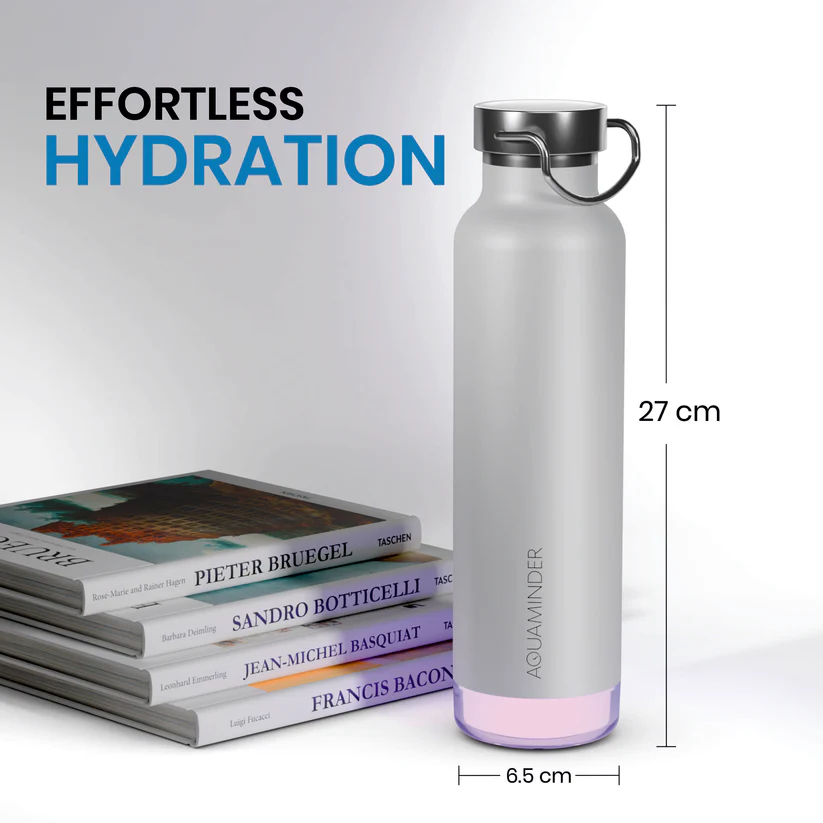 Aquaminder Thames+ Smart Water Bottle 600ml SS304 with App Connectivity – White - Image 5