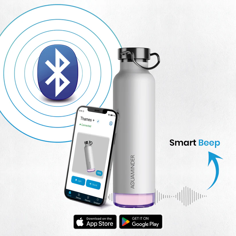 Aquaminder Thames+ Smart Water Bottle 600ml SS304 with App Connectivity – White - Image 2