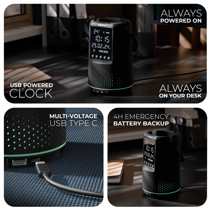Xech Alarm Clock For Heavy Sleepers Digital Led Clocks With Speaker Mobile Phone Stand Pen Holder Rgb Lights Usb C Powered Desk Clocks For Study Table (Deskboss) (Black) - Image 3