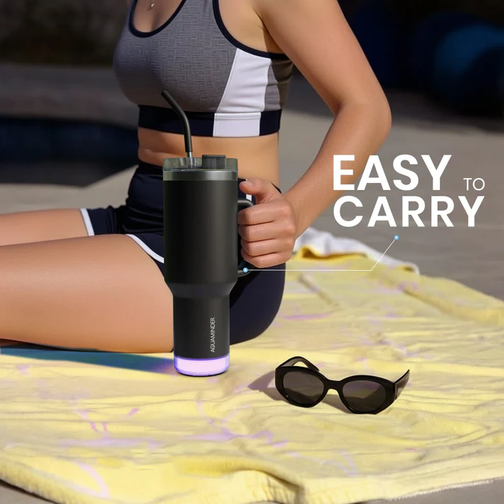 Aquaminder Smart Tumbler 1200ml Stainless Steel Vacuum Flask with Lid & Straw – SS304, Cup Holder Friendly | Car, Gym, Yoga & Travel Mug (Nile Plus, Black) - Image 5
