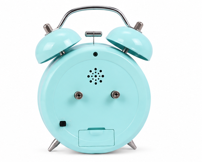 Aqua Blue Twin Bell Analog Alarm Clock with Cartoon Detective Dial - Image 4