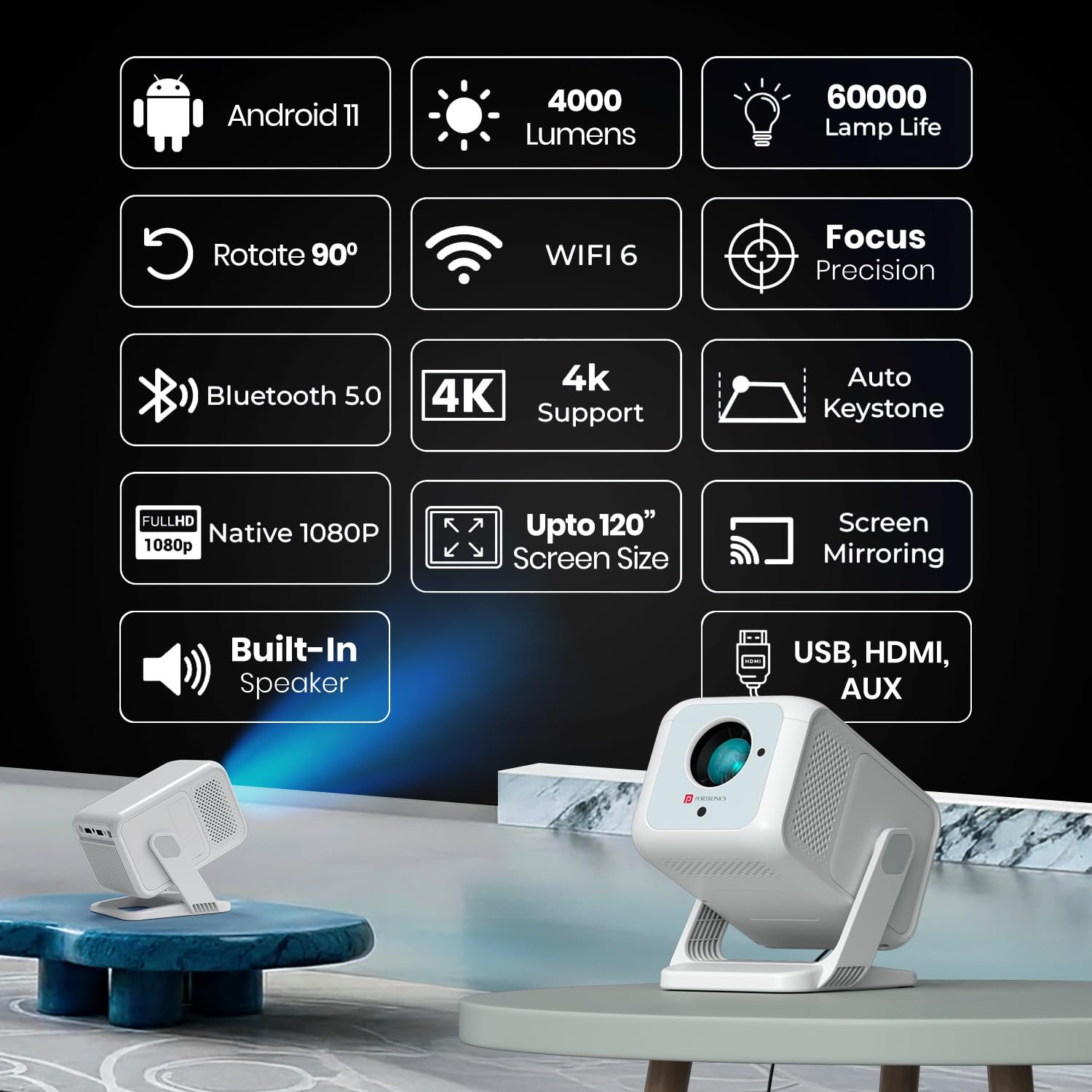Portronics Beem 450 Smart LED Projector with 1080p Full HD Resolution – White - Image 8