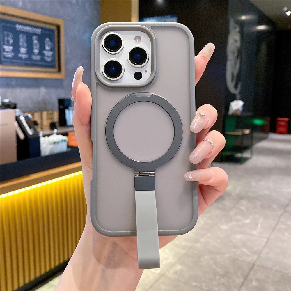 For iPhone 16 Pro Case TPU PC Phone Back Cover with Integrated Lanyard Metal Kickstand - Sapphire - Image 10