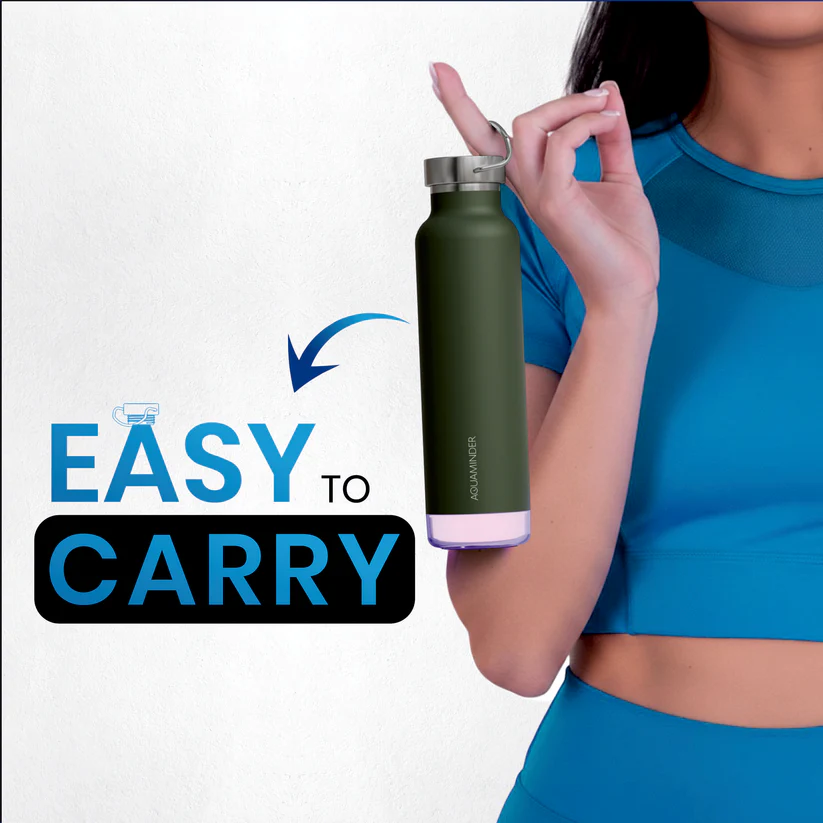 Aquaminder Thames+ Smart Water Bottle 600ml SS304 with App Connectivity – Olive - Image 8