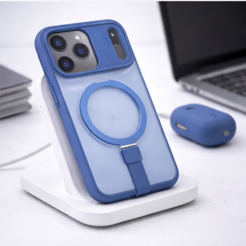 Matte Transparent MagSafe Case with Kickstand for iPhone 17 Pro Max (Frost Blue Finish, Shockproof Design) - Image 6