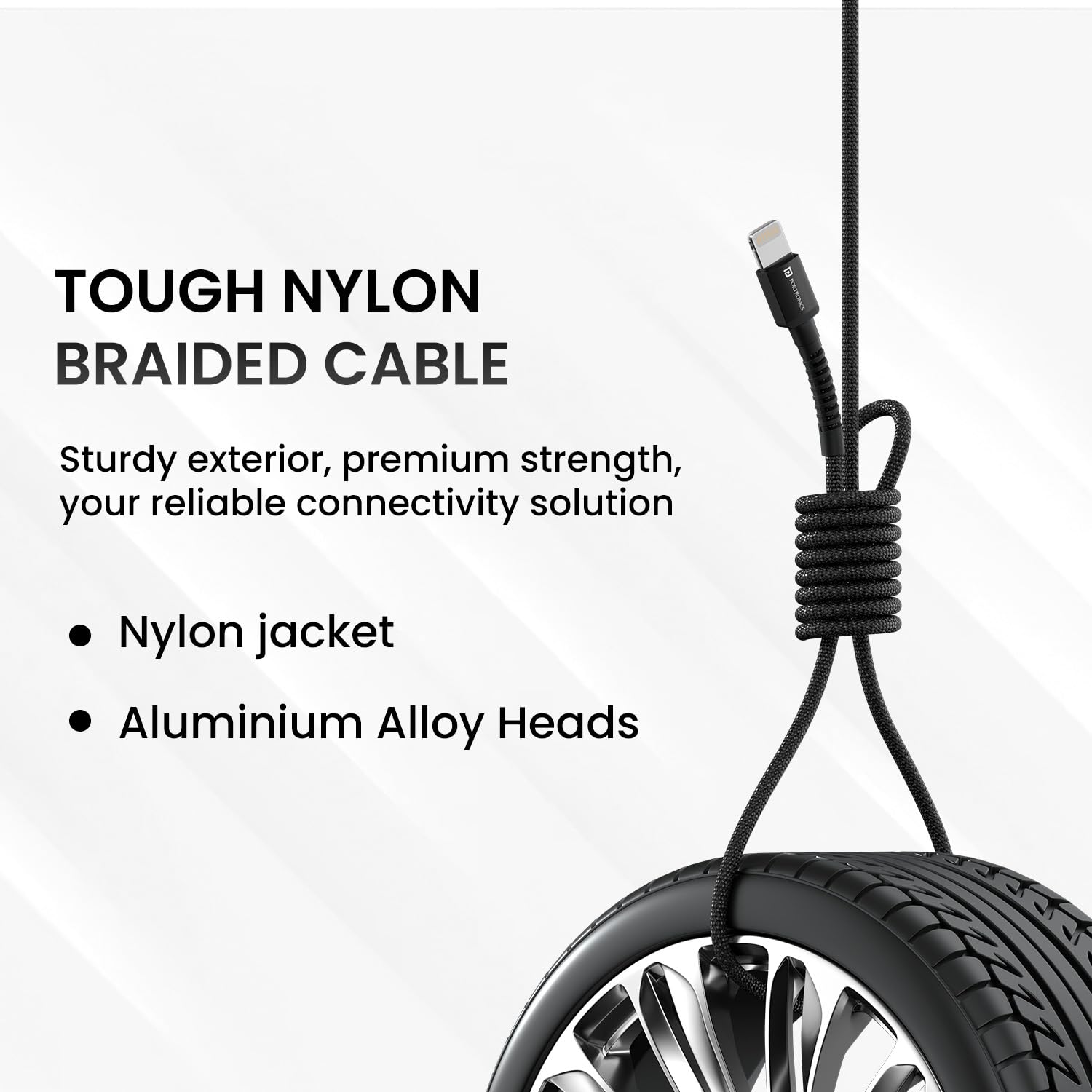 Portronics Konnect X 27W Type C to 8 Pin Fast Charging Strong Braided Cable, Metal Heads, 2M Length, Supports all 8 Pin & Lightning Devices (Black) - Image 5