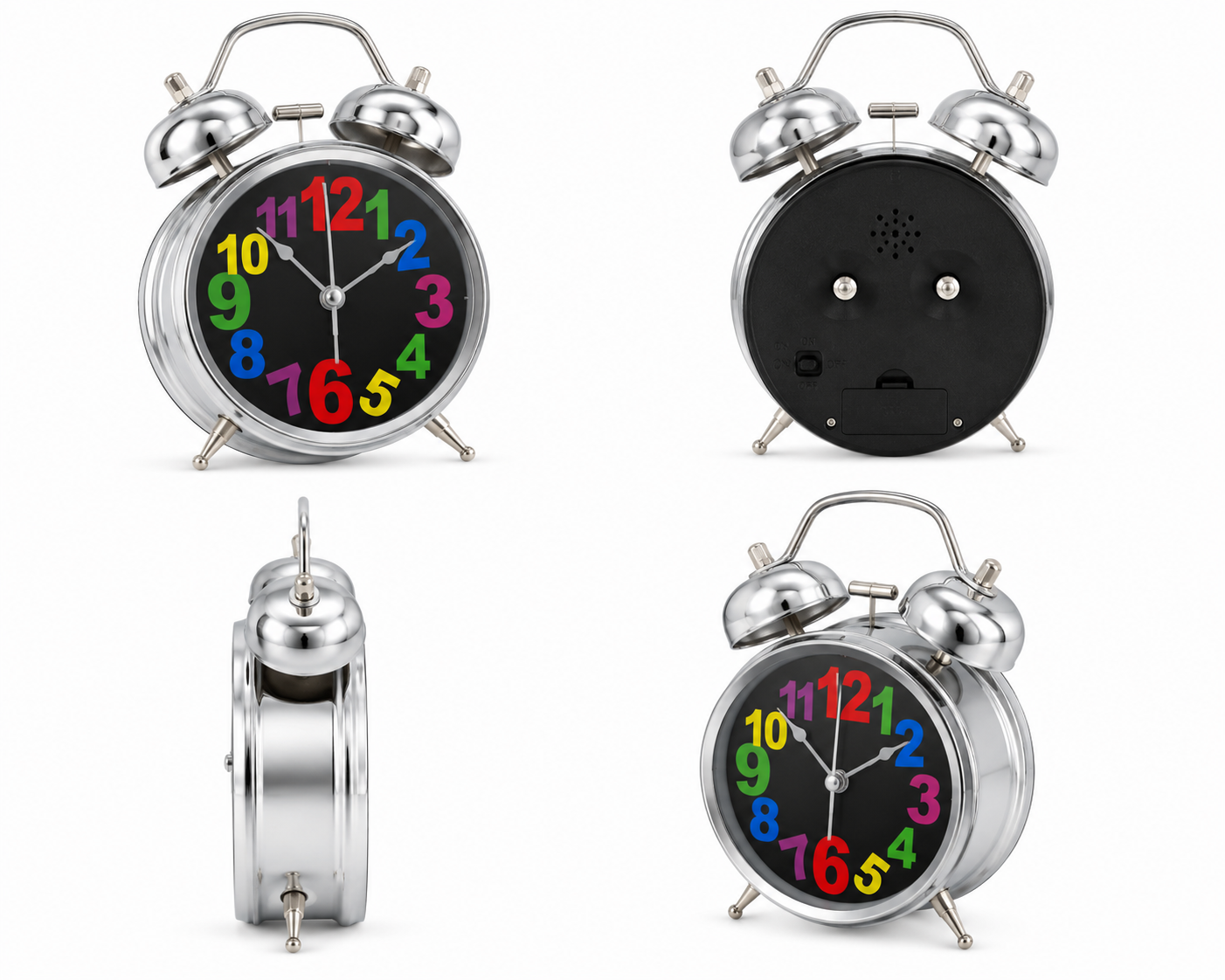Silver Twin Bell Analog Alarm Clock with Colorful Numbers - Image 6