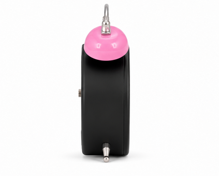 Black & Pink Twin Bell Analog Alarm Clock with Smiley Face Dial - Image 2
