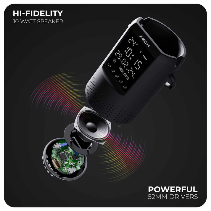 Xech Alarm Clock For Heavy Sleepers Digital Led Clocks With Speaker Mobile Phone Stand Pen Holder Rgb Lights Usb C Powered Desk Clocks For Study Table (Deskboss) (Black) - Image 4