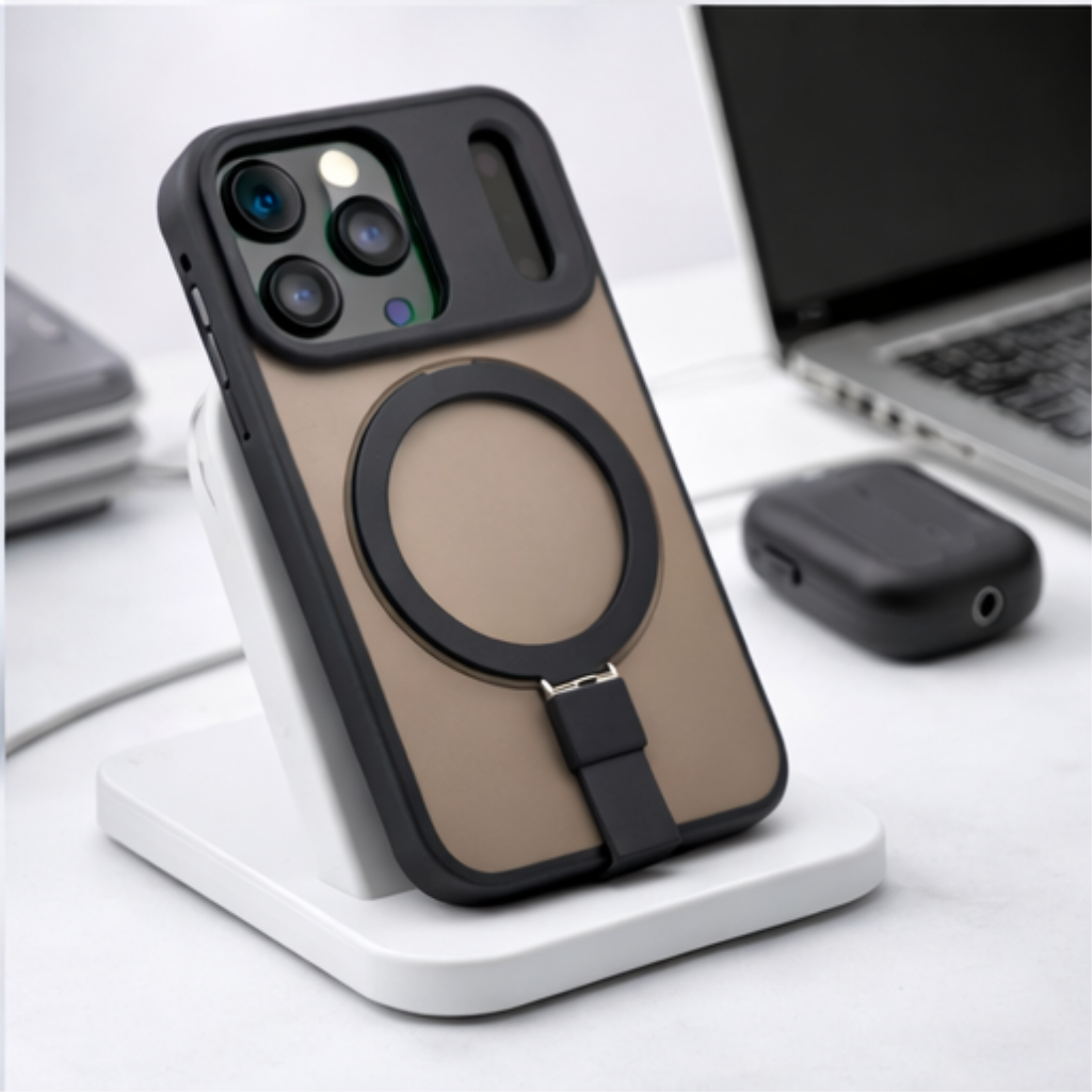 Matte Transparent MagSafe Case with Kickstand for iPhone 17 Pro Max (Smoke Brown Finish, Shockproof Design) - Image 4