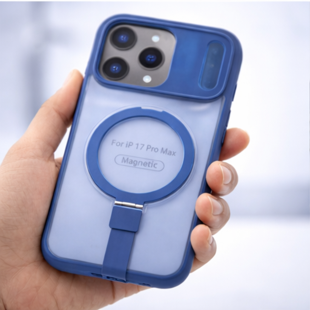 Matte Transparent MagSafe Case with Kickstand for iPhone 17 Pro Max (Frost Blue Finish, Shockproof Design) - Image 5