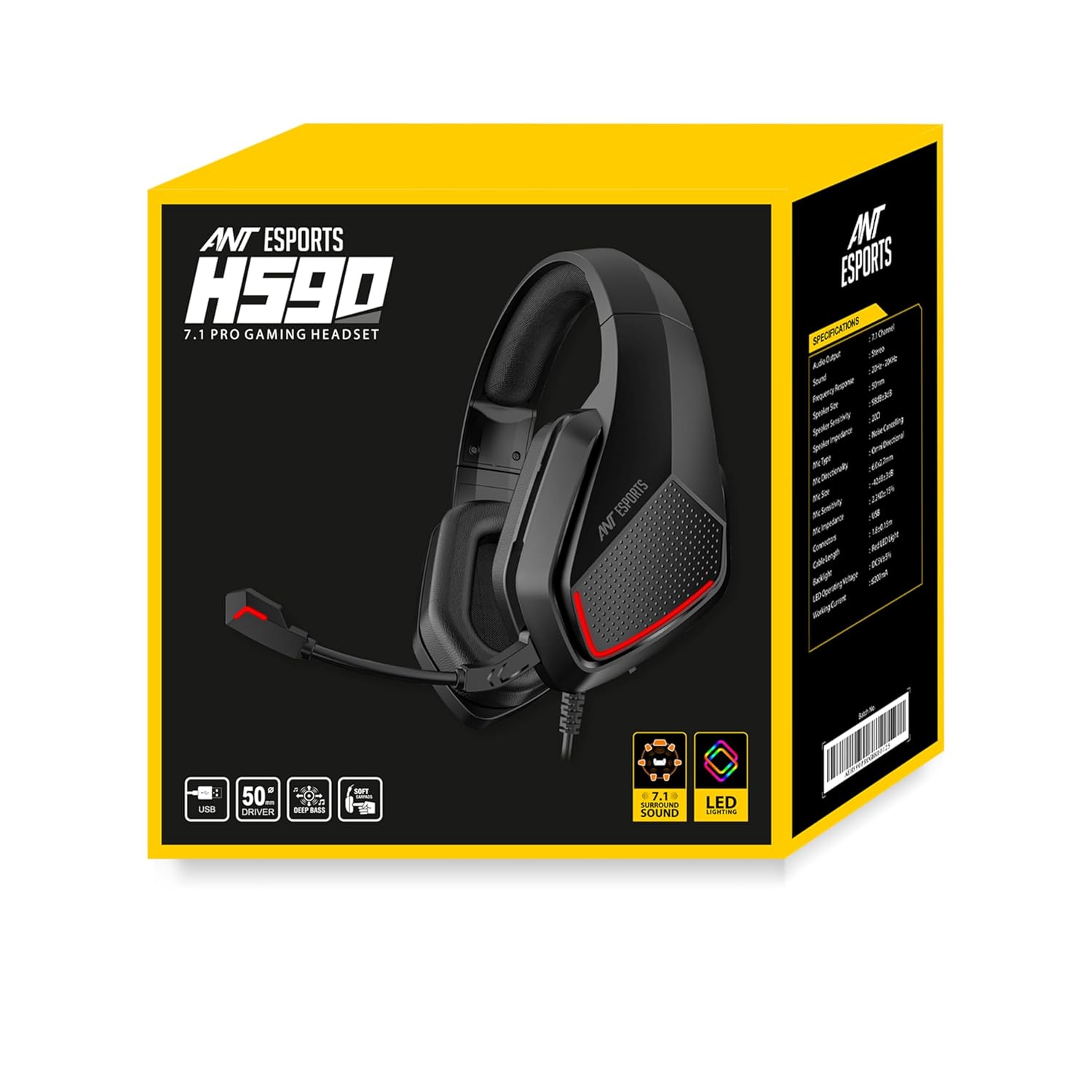 Ant Esports H590 7.1 Surround Sound Gaming Headset, USB Wired Over-Ear Headphones with 50mm Drivers, Noise Cancelling Mic, Red LED, Soft Earmuffs, for PC, PS5, Xbox, Laptop - Image 8