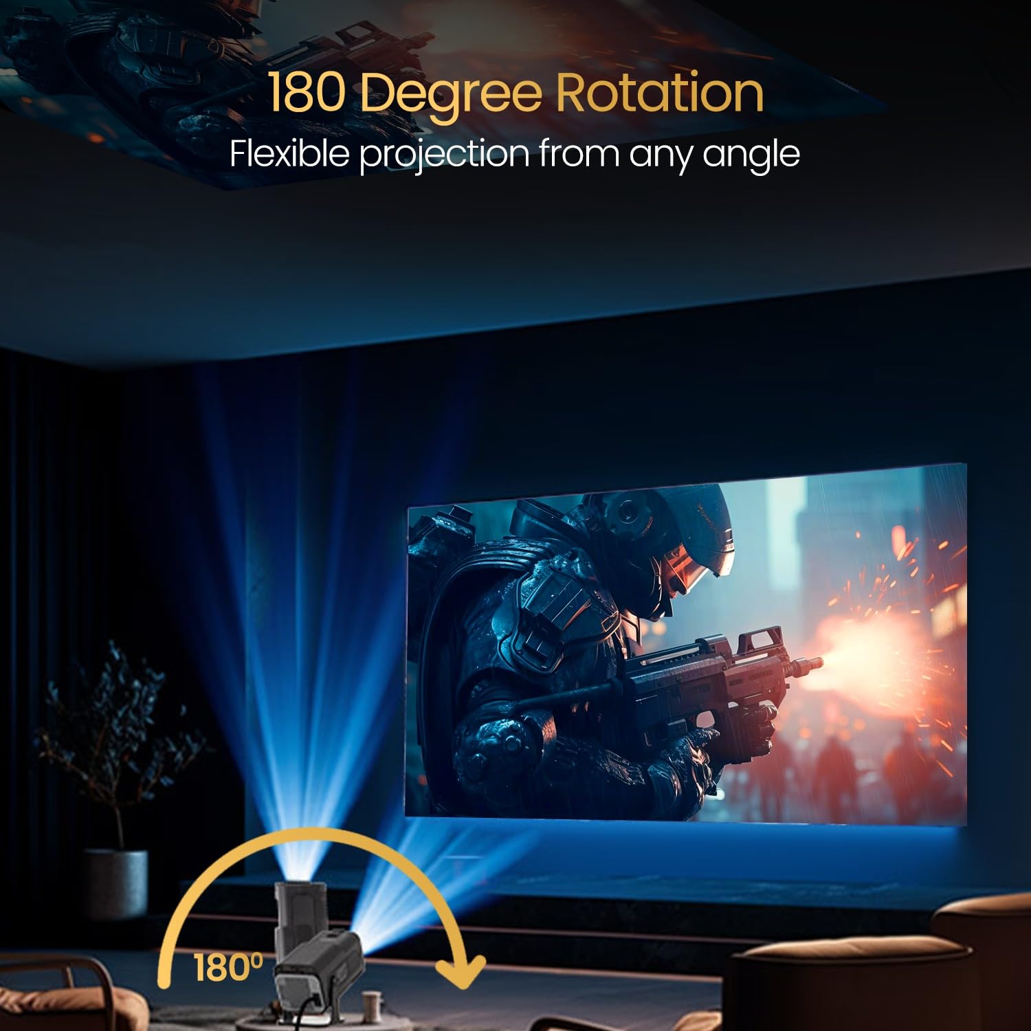 Portronics Beem 470 Smart LED Projector with 1080p Full HD Resolution, Rotatable Design, Built-in Streaming Apps (Netflix, Prime Video, Hotstar), 4500 Lumens, Screen Mirroring, 5 Watt Speaker(Black) - Image 6