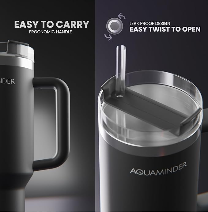 Aquaminder Smart Tumbler 1200ml Stainless Steel Vacuum Flask with Lid & Straw – SS304, Cup Holder Friendly | Car, Gym, Yoga & Travel Mug (Nile Plus, Black) - Image 4