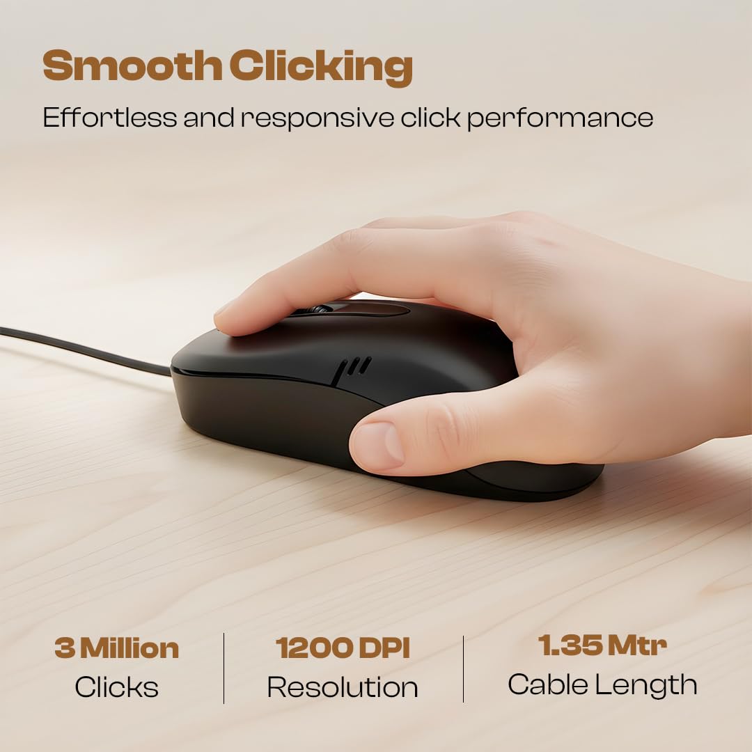 LAPCARE Optical USB Mouse L-60 Plus (Ind) 1000Dpi,3- Button, Scrolling Wheel, Plug and Play (Black) - Image 5