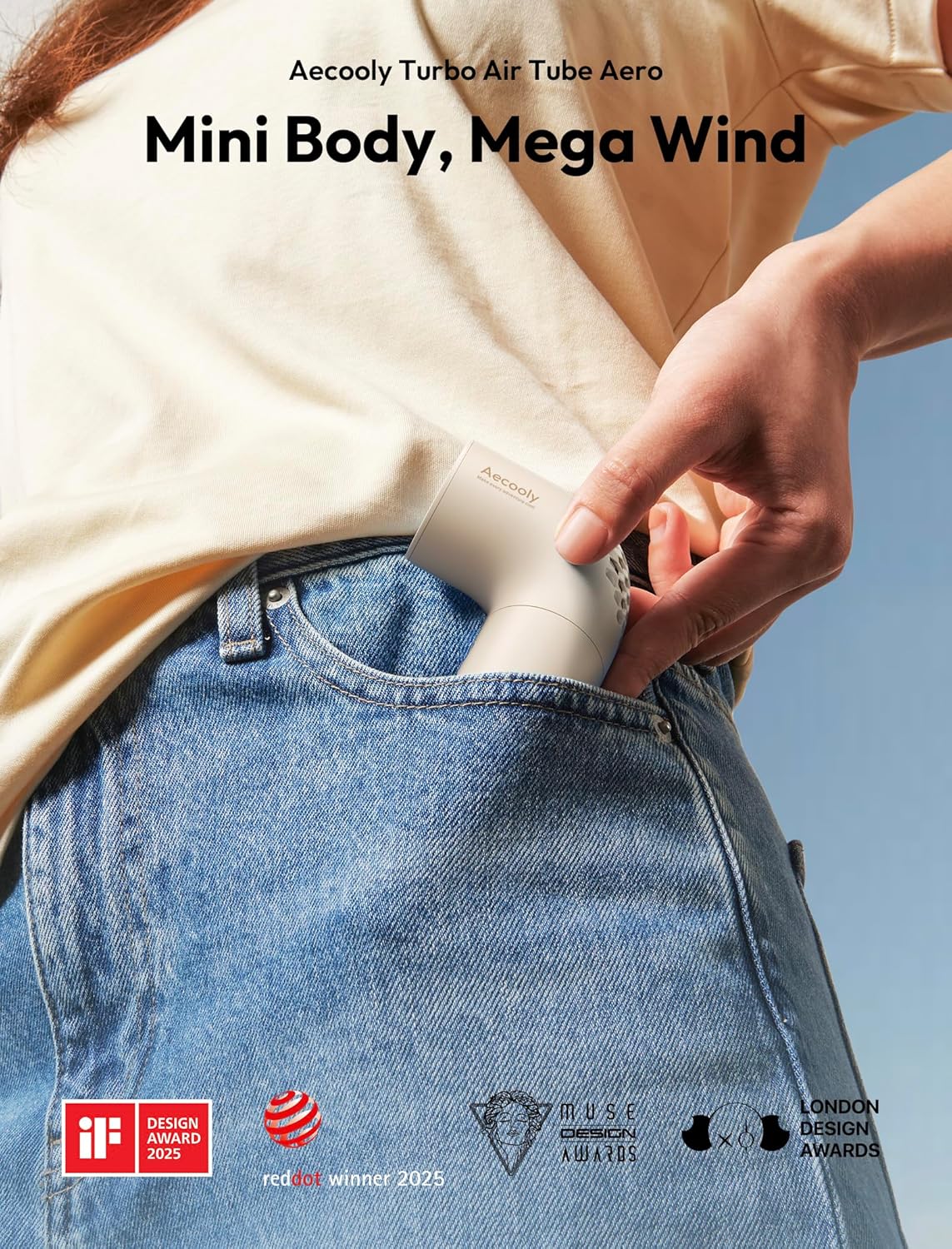 Aecooly Portable Handheld Fan, Powerful Turbo Mini Fan, 15000 RPM High Speed Aero, 8H Max Cooling Time, 4 Speeds Pocket Rechargeable Personal Small Travel GIfts for Women Men -Beige - Image 2