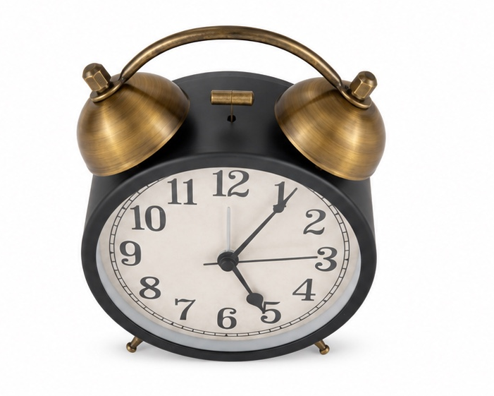 Vintage Twin Bell Analog Table Clock – Black & Antique Gold - Image 3