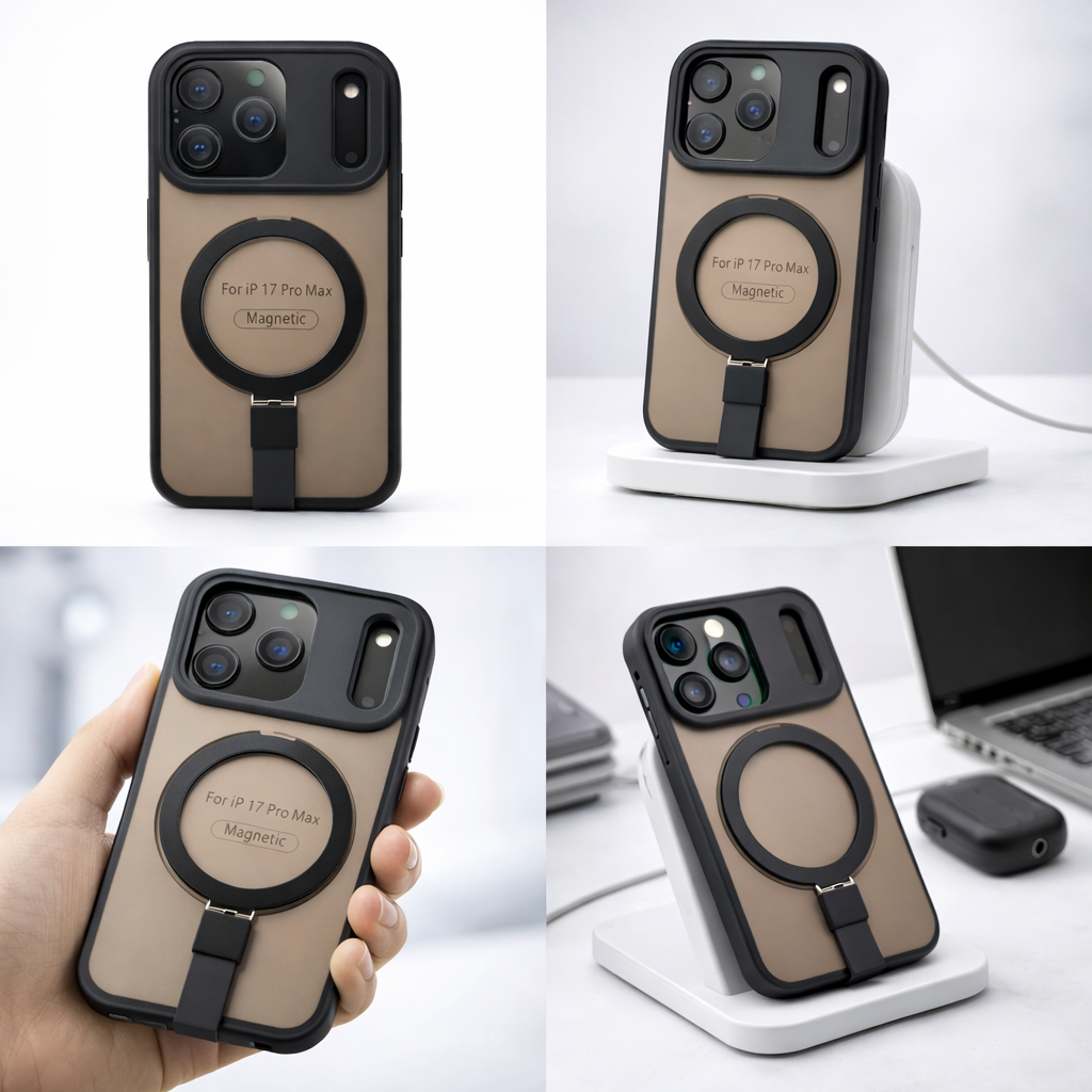 Matte Transparent MagSafe Case with Kickstand for iPhone 17 Pro Max (Smoke Brown Finish, Shockproof Design) - Image 5