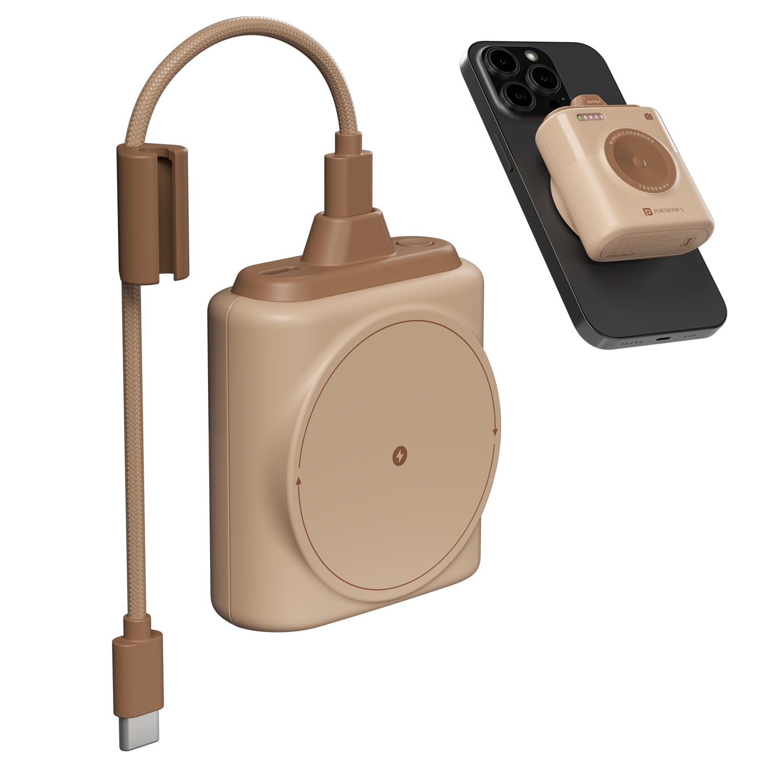 Portronics Moji 10K Smallest Wireless 10000Mah Fast Charging Power Bank with Detachable USB Type-C Cable, Strong Magnet, 20W Wired Output, for iPhone 12 & Above, Android & All Qi Enabled Devices Portronics Moji 10K Smallest Wireless 10000Mah Fast Charging Power Bank with Detachable USB Type-C Cable, Strong Magnet, 20W Wired Output, for iPhone 12 & Above, Android & All Qi Enabled Devices - Image 1