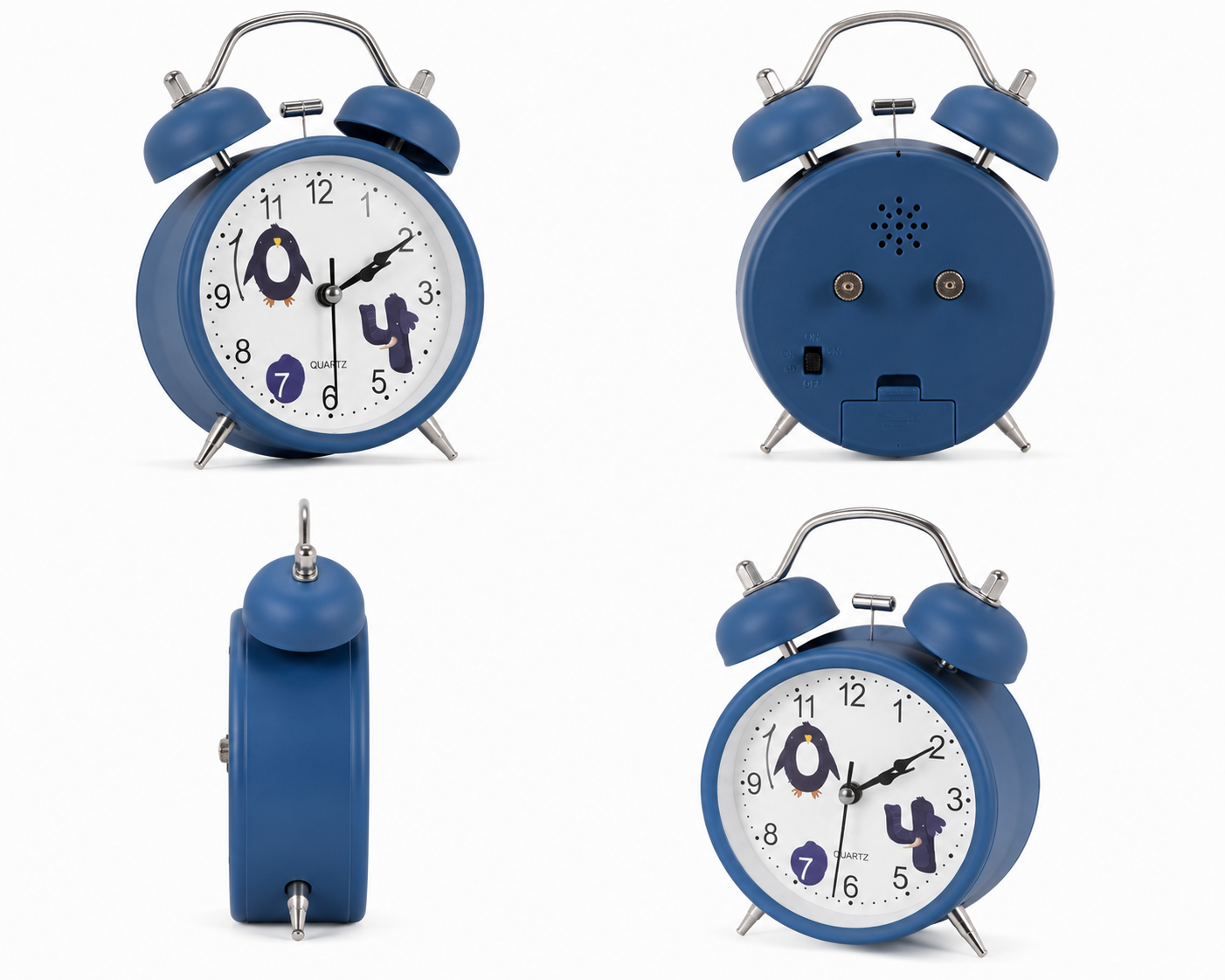 Blue Twin Bell Kids Analog Alarm Clock with Cartoon Dial - Image 4