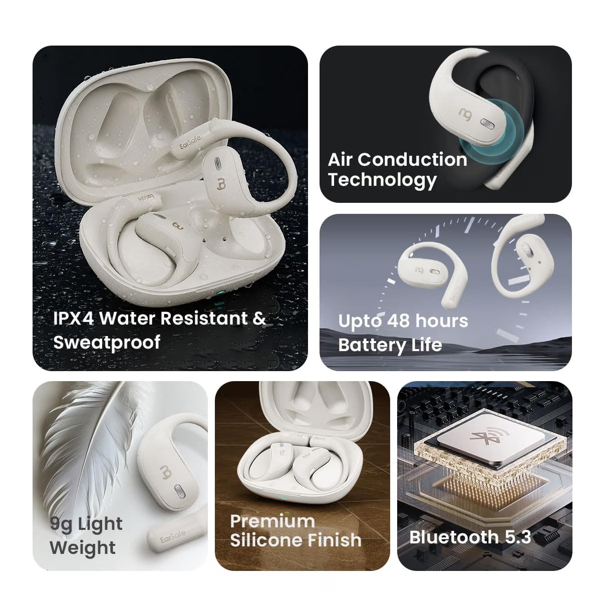 ng EarSafe OpenBuds - Air Conduction Open Ear Buds | Quad Mic ENC for Clear Calls | 12x17mm Drivers for Immersive Audio | Premium White - Image 8