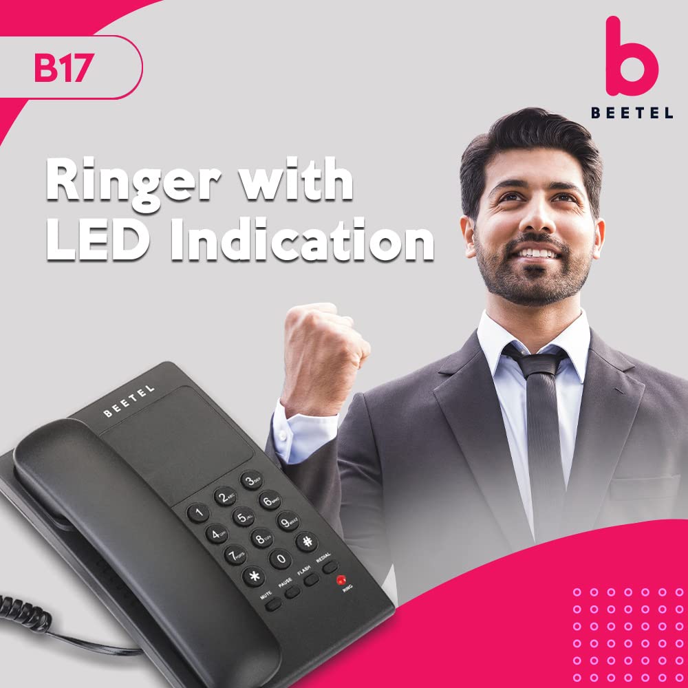 Beetel B17 Corded Landline Phone, Ringer Volume Control, LED Ring Indication, Wall/Desk Mountable, Clear Call Quality, Black - Image 6