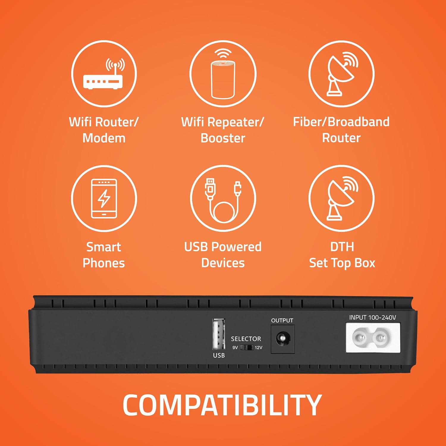 Artis AR-MINIDC-2 Mini UPS for WiFi Router/Modem/Set top Box Devices. 8800mAh Battery. Supports 9V/12V-1A/1.5A/2A Routers. USB Port Phone Charging. Battery Level Indicator. BIS Certified - Image 3