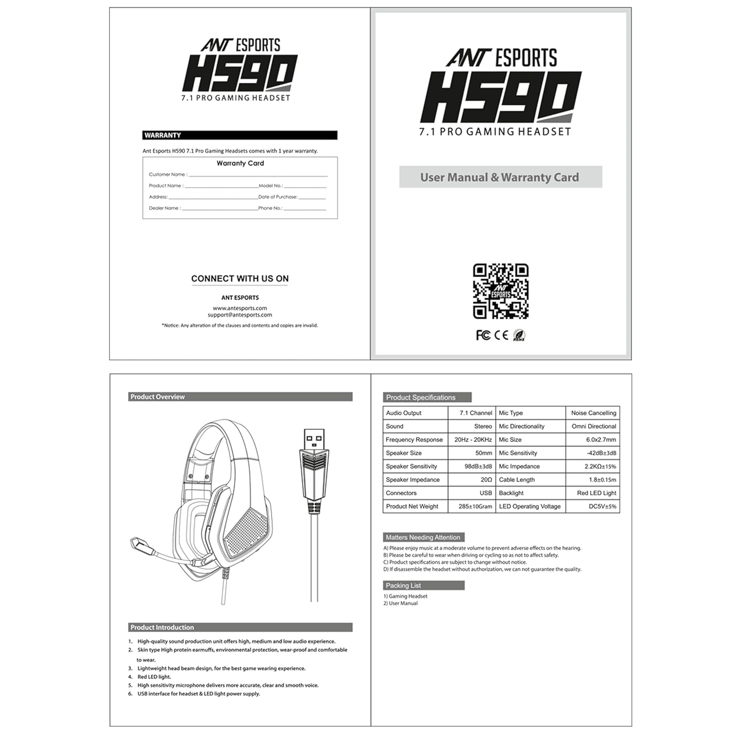 Ant Esports H590 7.1 Surround Sound Gaming Headset, USB Wired Over-Ear Headphones with 50mm Drivers, Noise Cancelling Mic, Red LED, Soft Earmuffs, for PC, PS5, Xbox, Laptop - Image 9