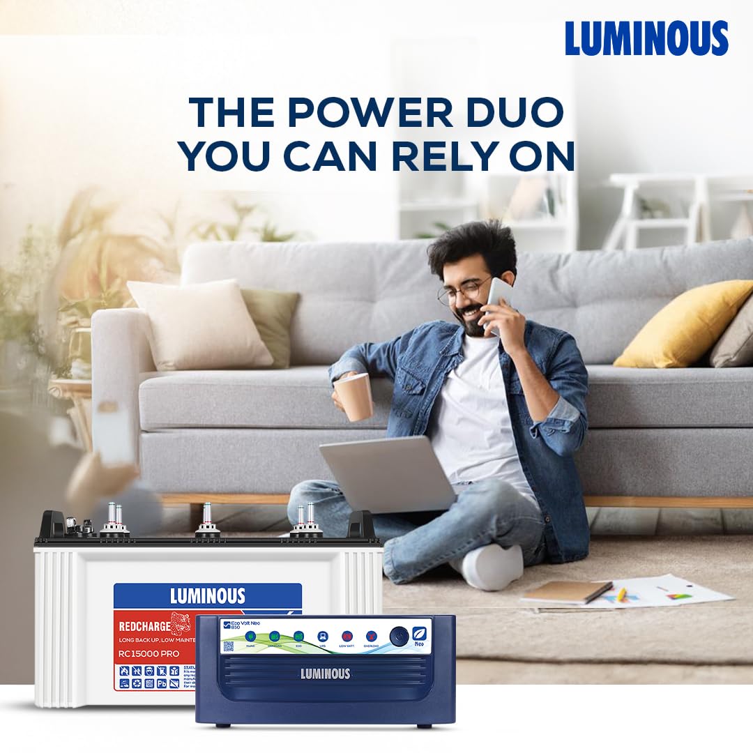Luminous Eco Volt Neo 850 Pure Sine Wave 700VA/12V Inverter with Red Charge RC 15000PRO 120Ah Battery Combo | Ideal for Home, Office & Shops | 36M Inverter & 48M Battery Warranty - Image 5