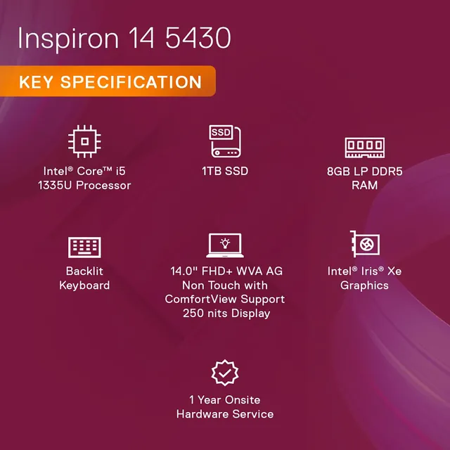 DELL Inspiron 5430 Intel Core i5 13th Gen (14 inch, 8GB, 1TB, Windows 11, MS Office 2021, Intel Iris Xe, FHD Plus Display, Platinum Silver - Image 17
