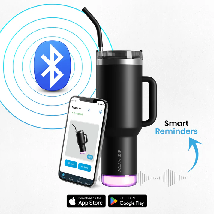 Aquaminder Smart Tumbler 1200ml Stainless Steel Vacuum Flask with Lid & Straw – SS304, Cup Holder Friendly | Car, Gym, Yoga & Travel Mug (Nile Plus, Black) - Image 2