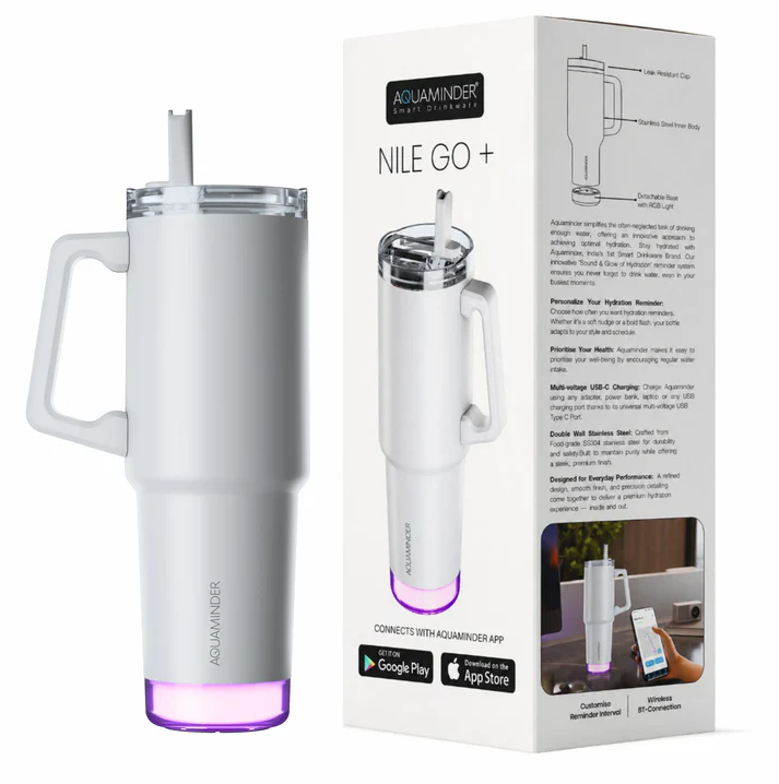 Aquaminder Nile Go+ Smart Tumbler 800ml with Sipper Cap & App Connectivity – White - Image 1