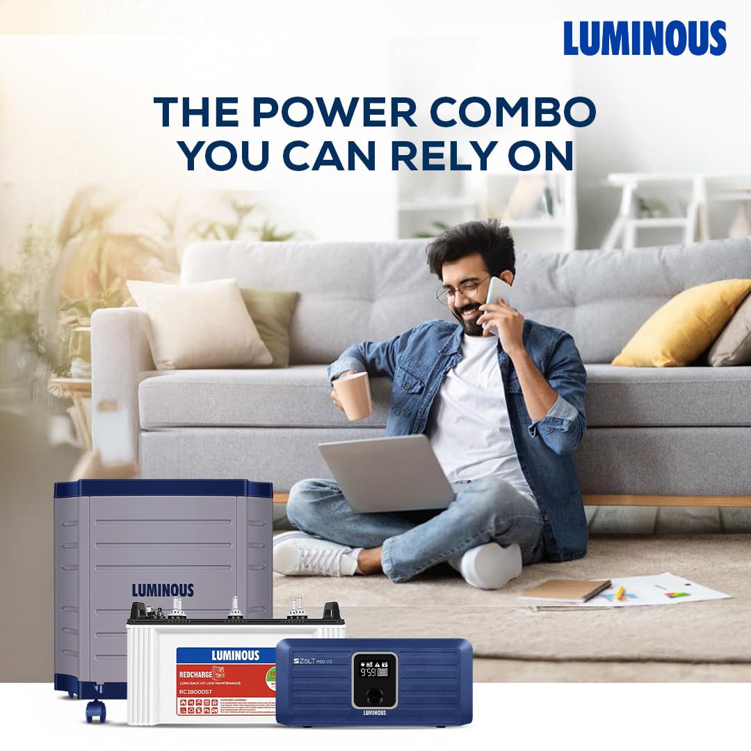 Luminous Inverter & Battery Combo with Trolley for Home, Shop & Office – Zolt 1100 (900VA/12V) Pure Sine Wave Inverter + RC18000ST 150Ah Short Tubular Battery | 36M Warranty on Inverter & Battery - Image 3