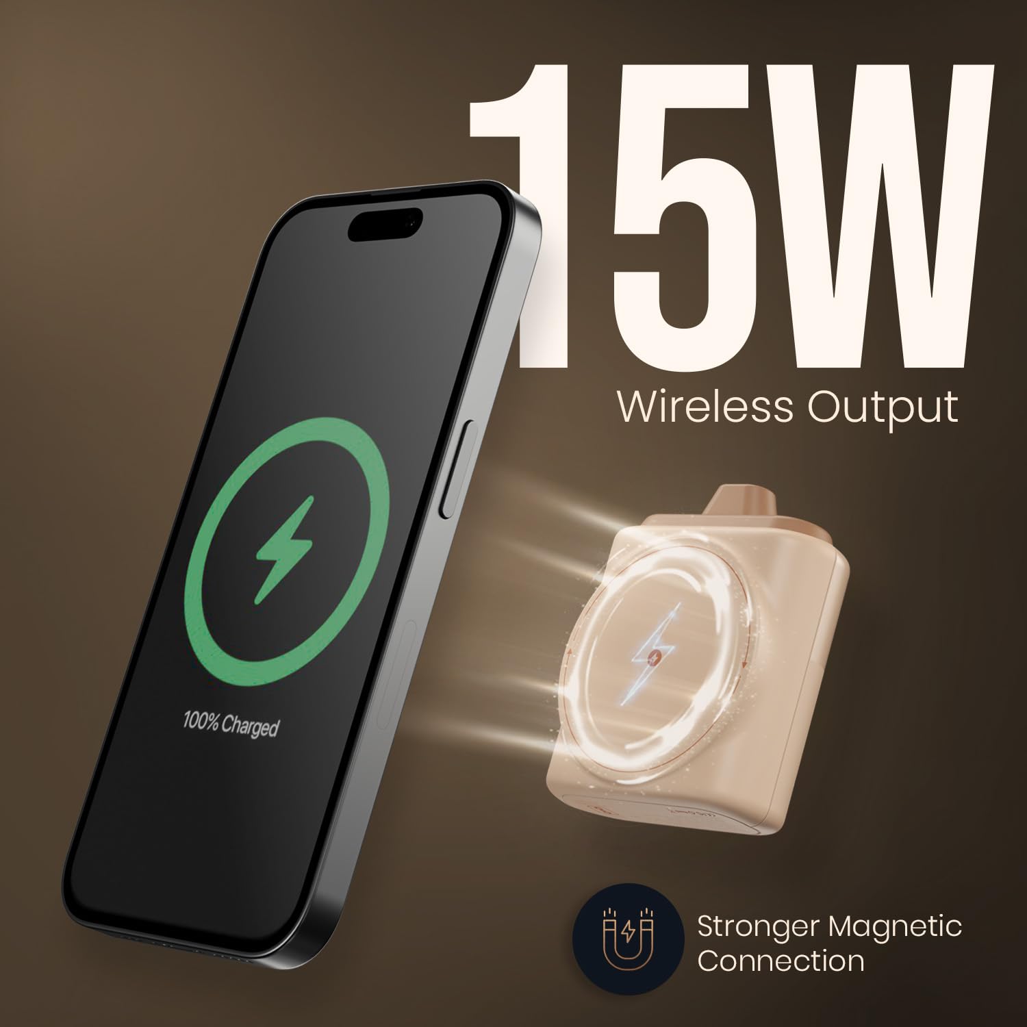 Portronics Moji 10K Smallest Wireless 10000Mah Fast Charging Power Bank with Detachable USB Type-C Cable, Strong Magnet, 20W Wired Output, for iPhone 12 & Above, Android & All Qi Enabled Devices Portronics Moji 10K Smallest Wireless 10000Mah Fast Charging Power Bank with Detachable USB Type-C Cable, Strong Magnet, 20W Wired Output, for iPhone 12 & Above, Android & All Qi Enabled Devices - Image 2