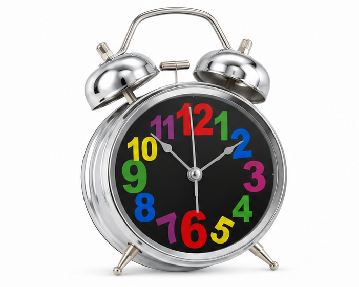Silver Twin Bell Analog Alarm Clock with Colorful Numbers - Image 1