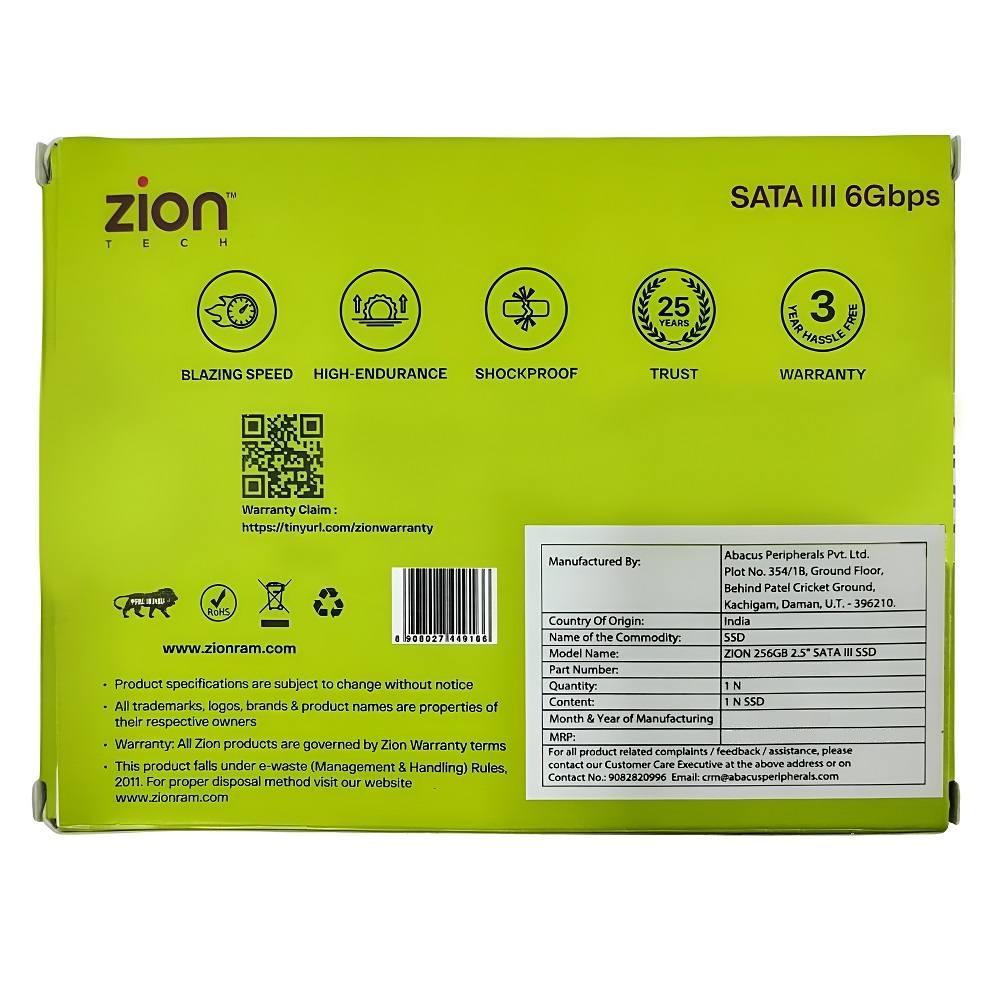 ZION 256GB 2.5-Inch SATA III Internal SSD - 3 Years Warranty - Image 2
