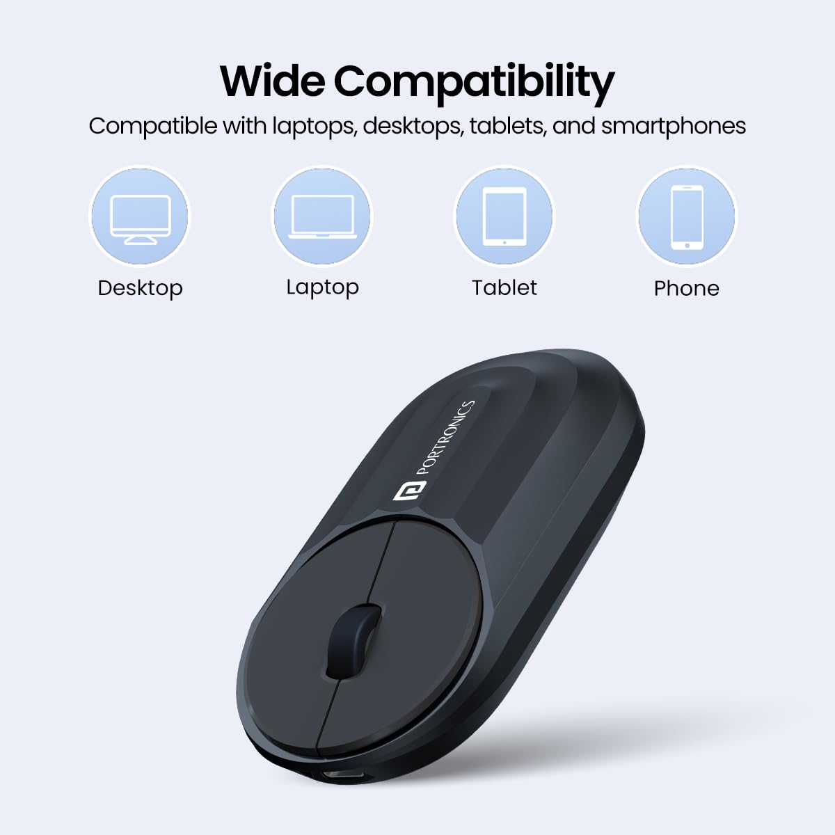 Portronics Toad 6 Bluetooth Wireless Mouse with 2.4 GHz USB Receiver, Multi-Device Pairing, Built in Battery, 1200 DPI Sensor(Black) Portronics Toad 6 Bluetooth Wireless Mouse with 2.4 GHz USB Receiver, Multi-Device Pairing, Built in Battery, 1200 DPI Sensor(Black) - Image 2
