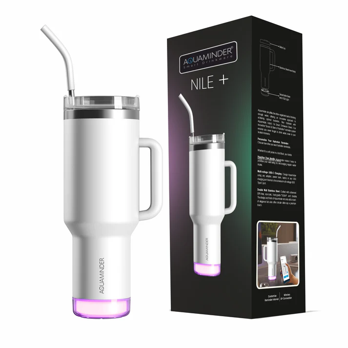 Aquaminder Smart Tumbler 1200ml Stainless Steel Vacuum Flask with Lid & Straw – SS304, Cup Holder Friendly | Car, Gym, Yoga & Travel Mug (Nile Plus, White) - Image 1