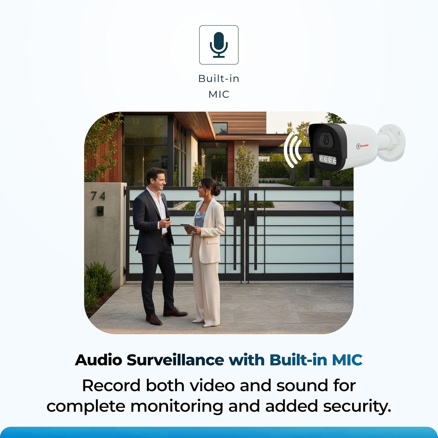Trueview 2MP Dual Light Wired Bullet CCTV Camera with Built-in Mic| Works with DVR | Full-Time Color Vision, 3.6mm Lens,20M IR & 15M White LED | 4-in-1 TVI/AHD/CVI/CVBS|H.265 Compression (2HD Bullet) - Image 5