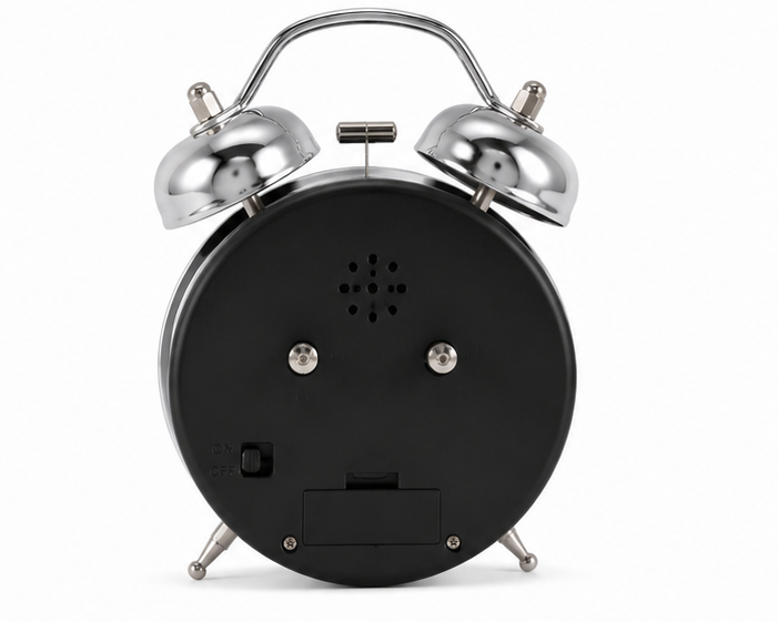 Silver Twin Bell Analog Alarm Clock with Black Dial – Yellow & White Numbers - Image 4