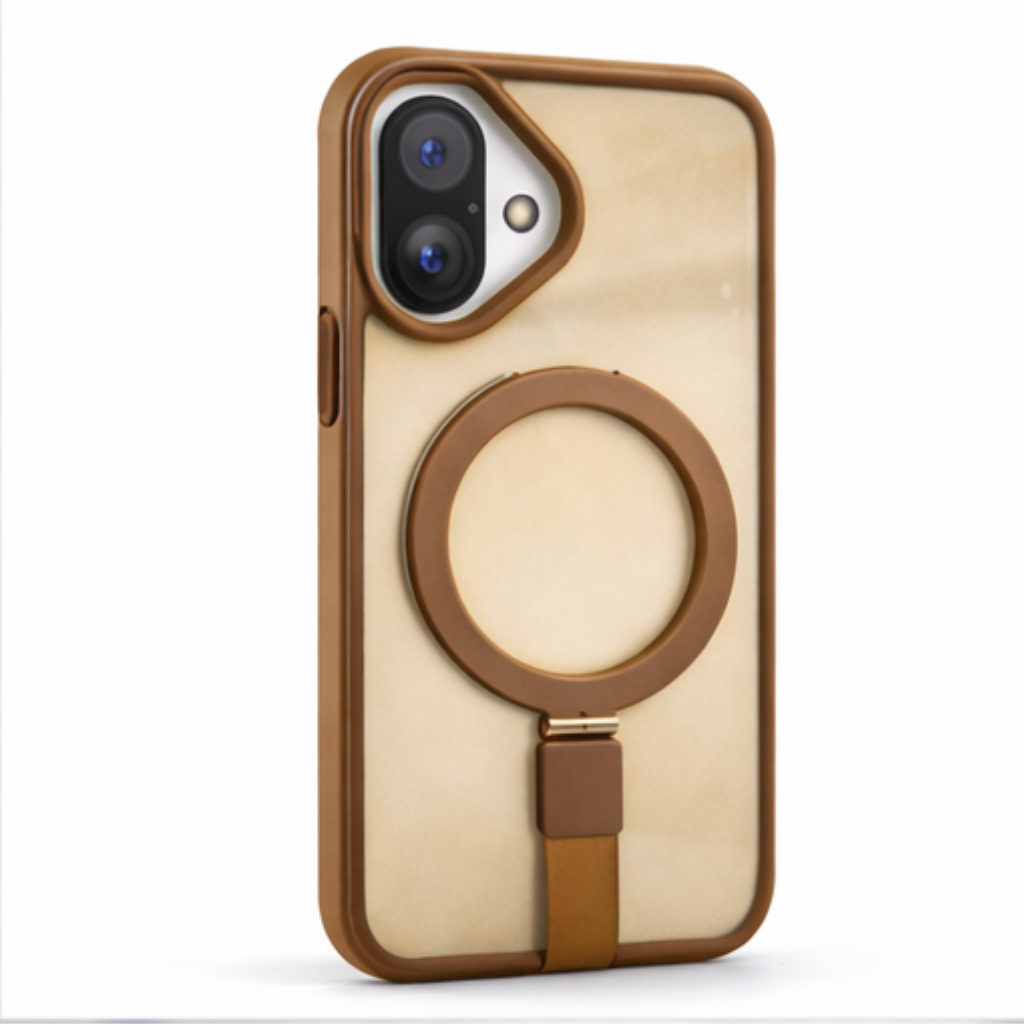 Premium MagSafe Case with Strap & Kickstand for iPhone 17 (Tan Brown Finish, Shockproof Design) - Image 2