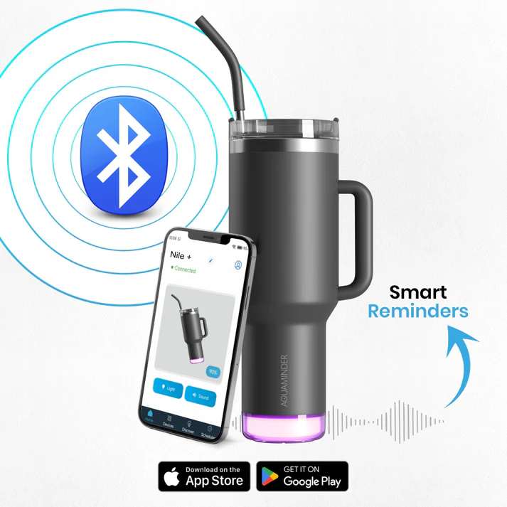 Aquaminder Nile Plus Stainless Steel Smart Tumbler 1200ml with Handle, Straw & Lid 1.2 Litre SS304 Material with App Connectivity - Grey - Image 2