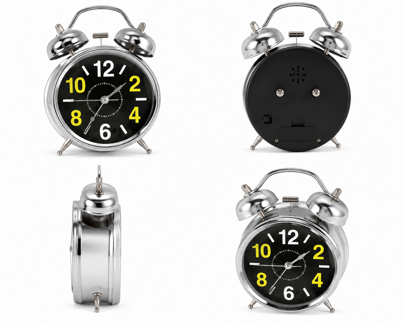 Silver Twin Bell Analog Alarm Clock with Black Dial – Yellow & White Numbers - Image 5