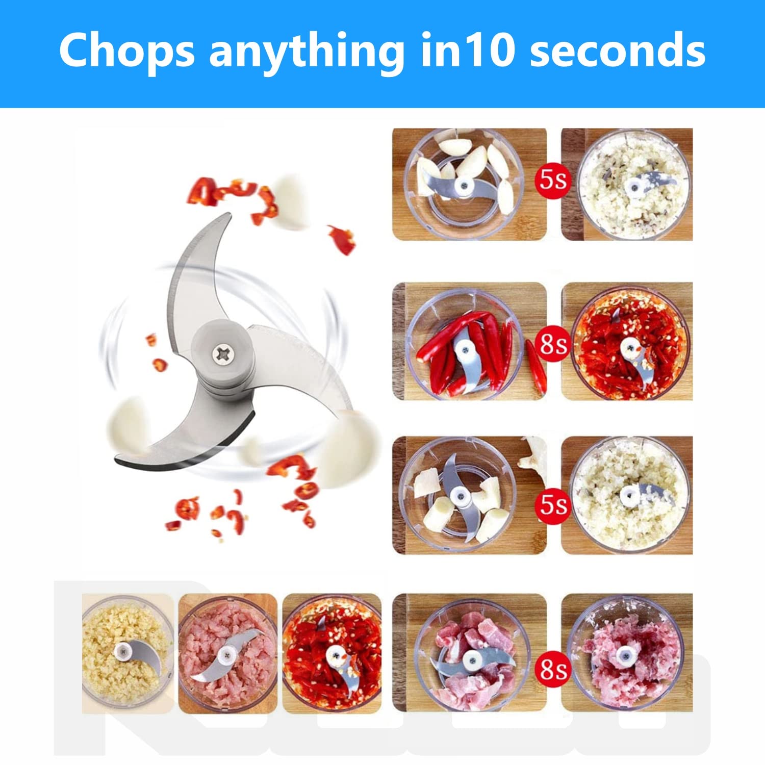 Rico Mini Electric Rechargeable Chopper for Kitchen | 1200mAh Battery, 50% Faster USB-C Charging | 250ml Onion & Vegetable Cutter | 1 Year Replacement Warranty | Ideal for Busy Moms (Blue) Rico Mini Electric Rechargeable Chopper for Kitchen | 1200mAh Battery, 50% Faster USB-C Charging | 250ml Onion & Vegetable Cutter | 1 Year Replacement Warranty | Ideal for Busy Moms (Blue) - Image 5