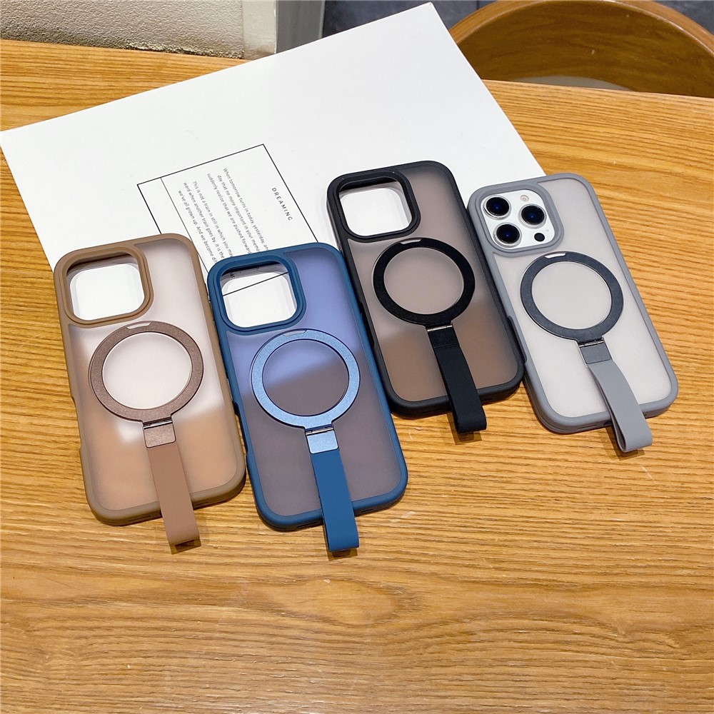 For iPhone 16 Pro Case TPU PC Phone Back Cover with Integrated Lanyard Metal Kickstand - Titanium Grey - Image 7