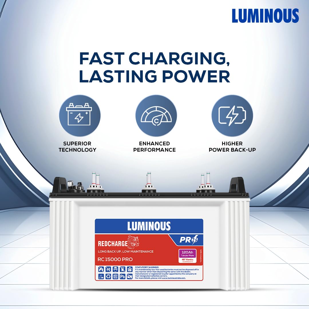 Luminous Eco Volt Neo 850 Pure Sine Wave 700VA/12V Inverter with Red Charge RC 15000PRO 120Ah Battery Combo | Ideal for Home, Office & Shops | 36M Inverter & 48M Battery Warranty - Image 4