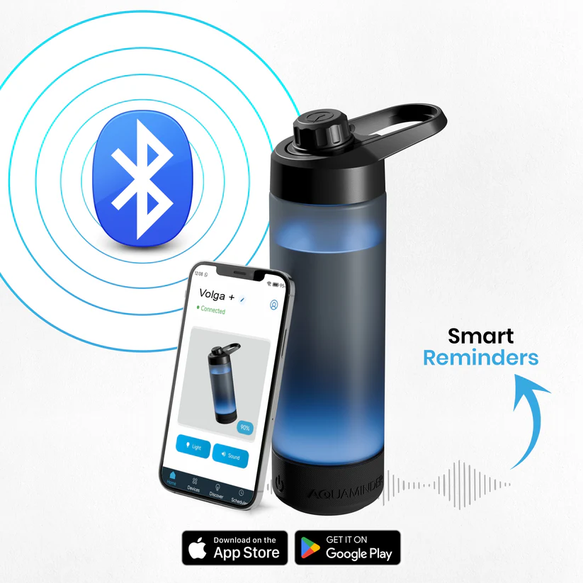 Aquaminder Volga+ Smart Water Bottle 770ml with App Connectivity & Personalized Hydration Reminder Black - Image 2