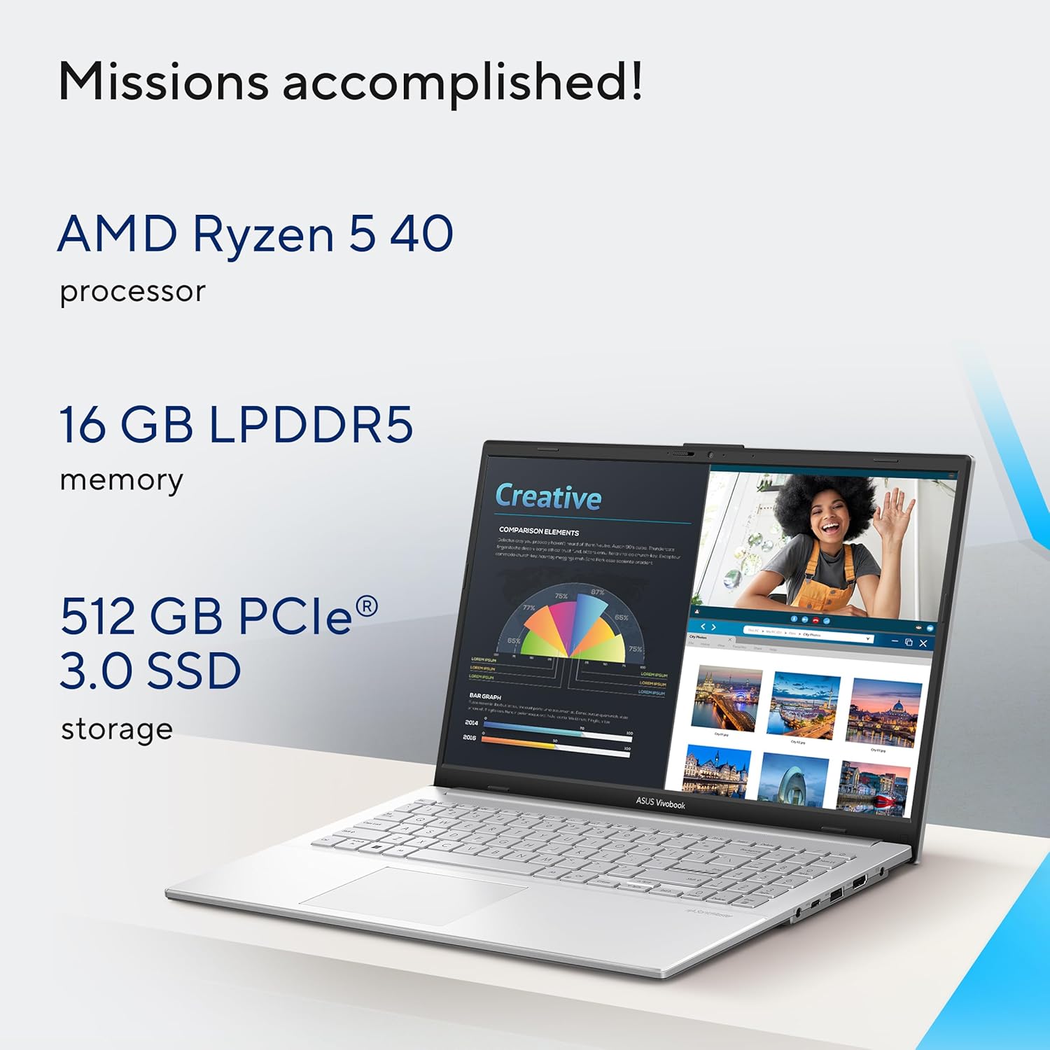 ASUS Vivobook Go 15 (2026),AMD Ryzen 5 40, AMD Radeon iGPU, 16GB RAM, 512GB SSD, FHD, 15.6"(39.6 cm),Windows 11,M365 Basic(1 Year)* Office 2024,Cool Silver,1.63 Kg,E1504FA-BQ2113WS,Thin & Light Laptop - Image 2